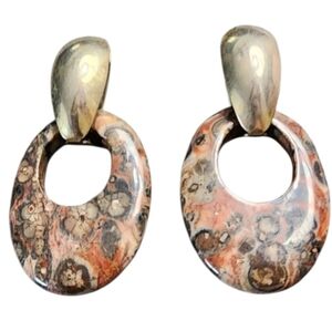 Leopard Jasper Stone & Goldtone Earrings